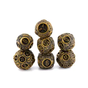 Moon Metal DnD Dice Set 7 Piece Space RPG Dice with Crater Textured Details for Dungeons & Dragons and Tabletop Role Playing Games