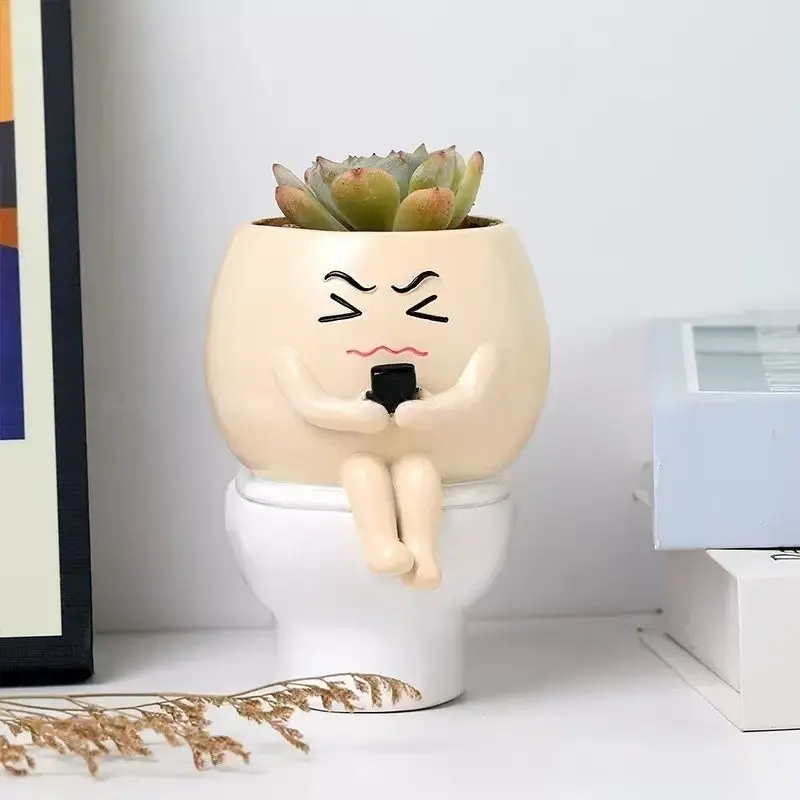 Creative Resin Toilet Plant Pot Decorative Ornament, Outdoor Cactus Planter, Small Flower Pot, Novelty Home Garden Decoration, Garden Pots, Unique Pots, Easy Maintenance, Durable