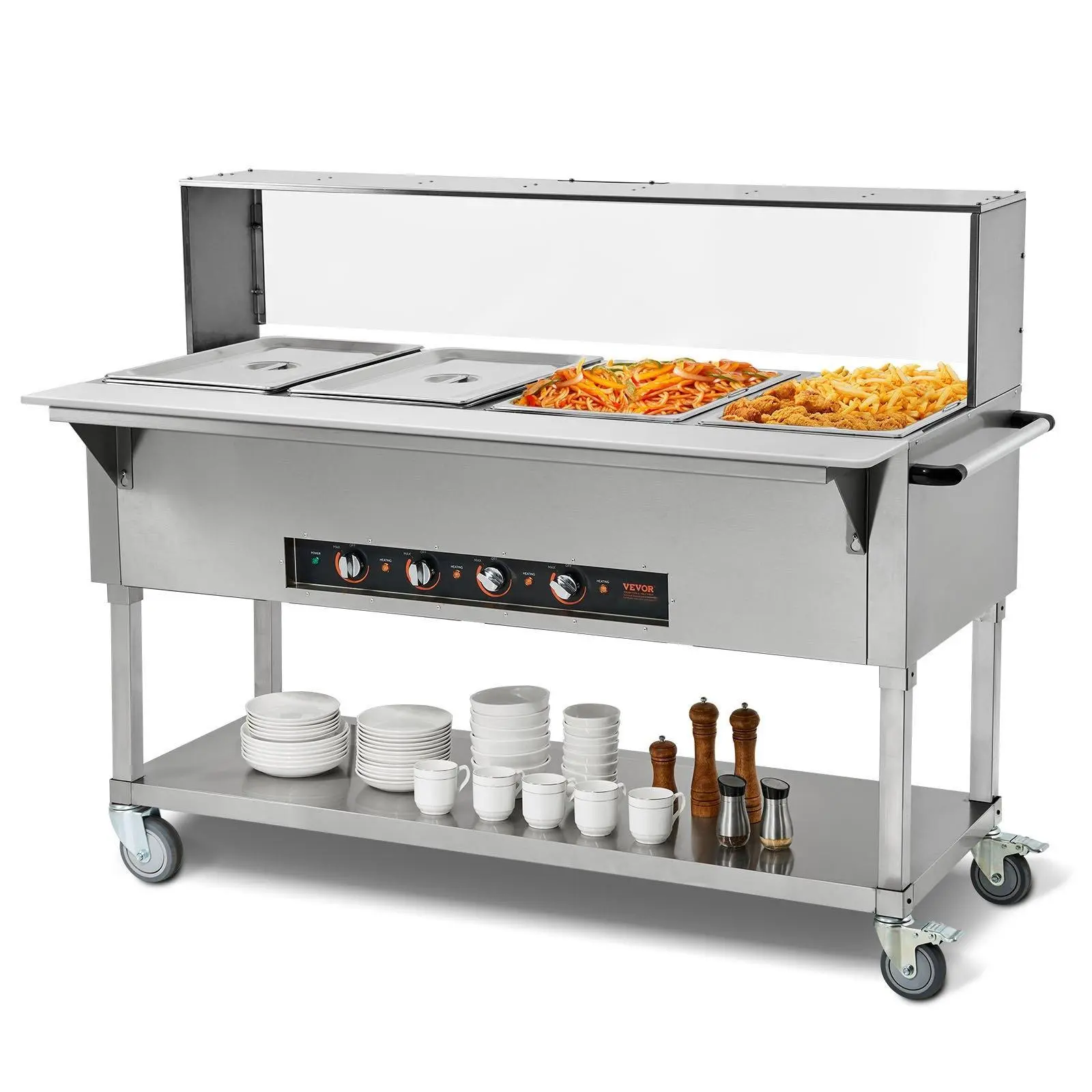 【Summerfinds】VEVOR 3-Pan Commercial Food Warmer,  3 x 20.6QT Electric Steam Table, 1500W Professional Buffet Catering Food Warmer with Acrylic Sneeze Guard, Food Grade Stainless Steel Server for Party Restaurant