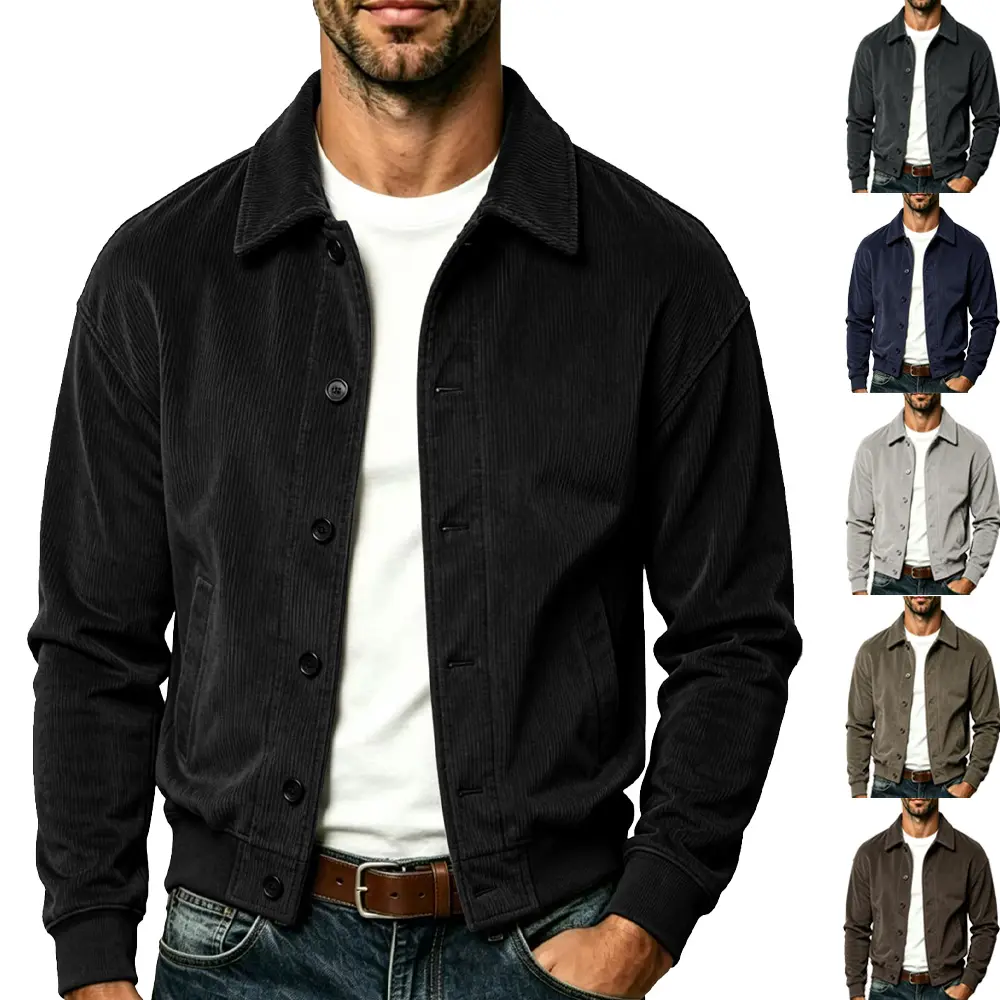 Men’s Vintage Corduroy Jacket, Loose Fit Button Front Casual Coat, Retro Workwear Outerwear for Office Commute, Outdoor Activities & Daily Wear