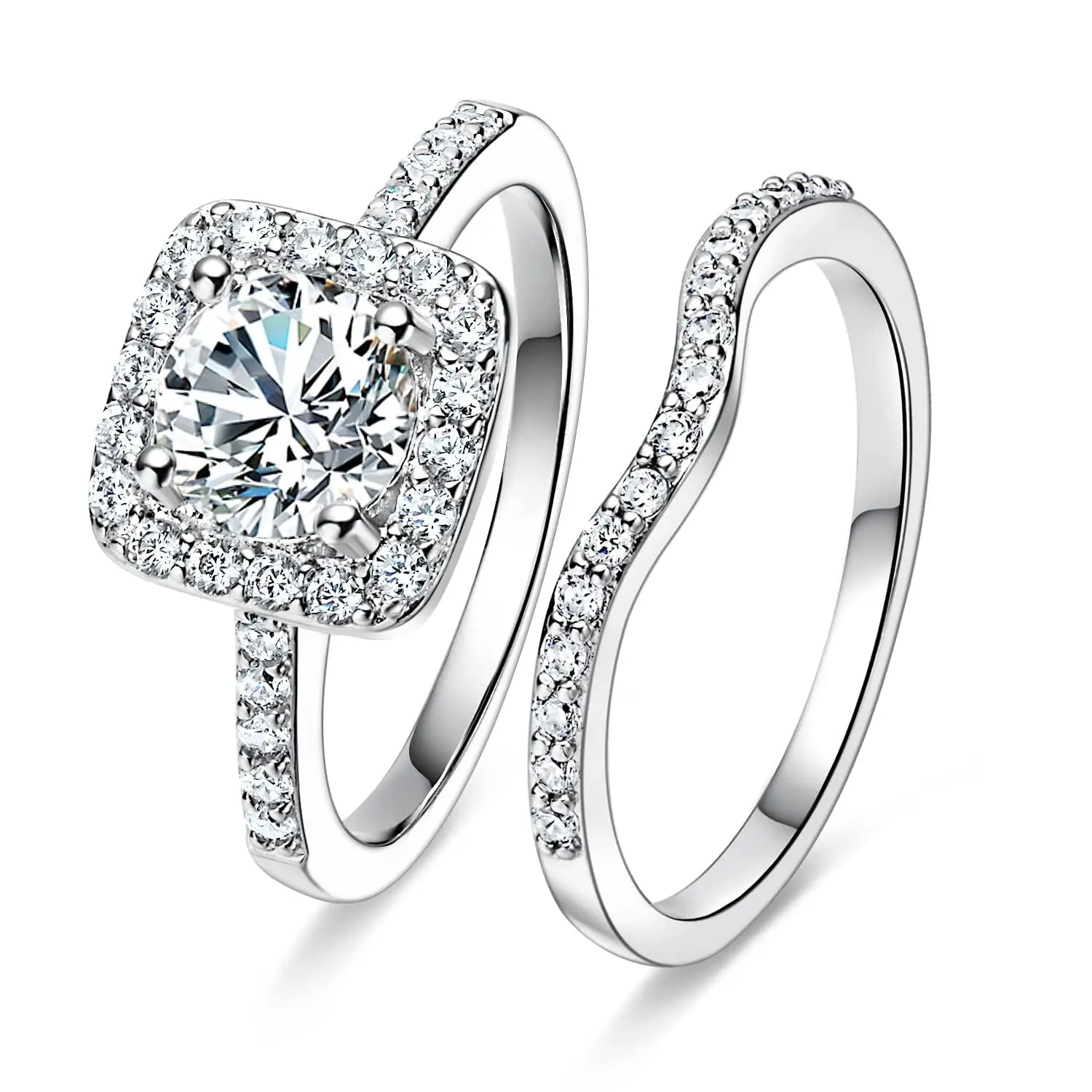 MDFUN Women’s Two-in-One Halo Eternity Ring – Stackable Promise/Engagement/Wedding Band with Cubic Zirconia R-0969 festival gift Vintage Bridal Set