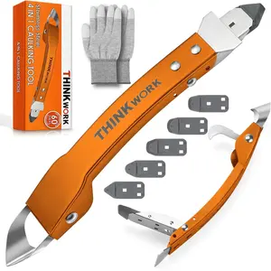 【FathersDayGift】 THINKWORK Caulking Tool Kit, 4 in 1 Caulk Remover Tool, Stainless Steel Caulk Tool for Kitchen Bathroom Window Sink Tile Joint, Orange tool kit silicone caulking Silicone 3-in-1