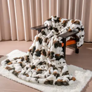 【Live】SpottedCozy Ultra Soft and Cozy Plush Blanket | Faux Fur with Cow Print, Throw Size 50x60 Inches Black Brown,Soft Bubble Blanket for Sofa, Bedroom, Living Room Super Soft&Durable