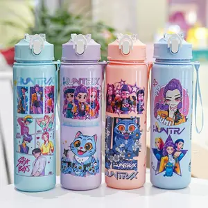 Cartoon Anime Tumbler - ReusableHard Plastic Water Bottle with Lid & Straw Eco, Drinkware,Portable, Cup, Mug, Bottled, Washable, Stylish Purple
