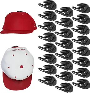 24-Pack Adhesive Hat Hooks for Wall, No-Drill Hat Organizer Rack, Wall-Mounted Cap Holders for Baseball Caps, Space-Saving Hat Storage (Black)
