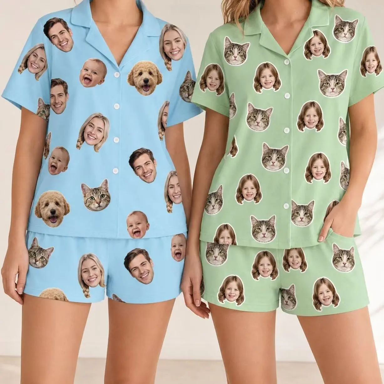 Custom Face Short Pajama Set,Personalized Family Pajamas Set,Pet Photo Pajamas Set,Matching Pet Lover Sleepwear,Gifts for Dog Lovers