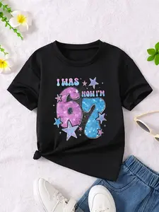7 Year Old Birthday Outfit: "I Was 6 Now I'm 7" Funny Graphic Cartoon Print Tee Kids T-Shirt Custom Number Shirt Suitable for Boys & Girls Age 3-13 Years - Round Neck Summer Wear, Number 67 Design Funny Graphic Tees