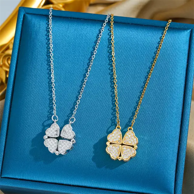 Wear multiple pieces—the four-leaf heart necklace can be worn separately or combined. Women’s foldable heart jewelry is versatile and flatters the collarbone. Ideal gift for birthdays, holidays, friends, couples, and loved ones.