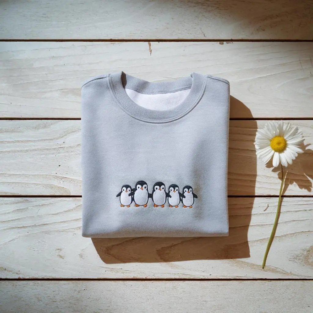 Embroidered Penguin Sweatshirt, Winter Sweatshirt, Vintage Crewneck, Penguin Christmas Top, Cute Penguin Sweatshirt, Christmas Sweatshirt Gift For Her/Him