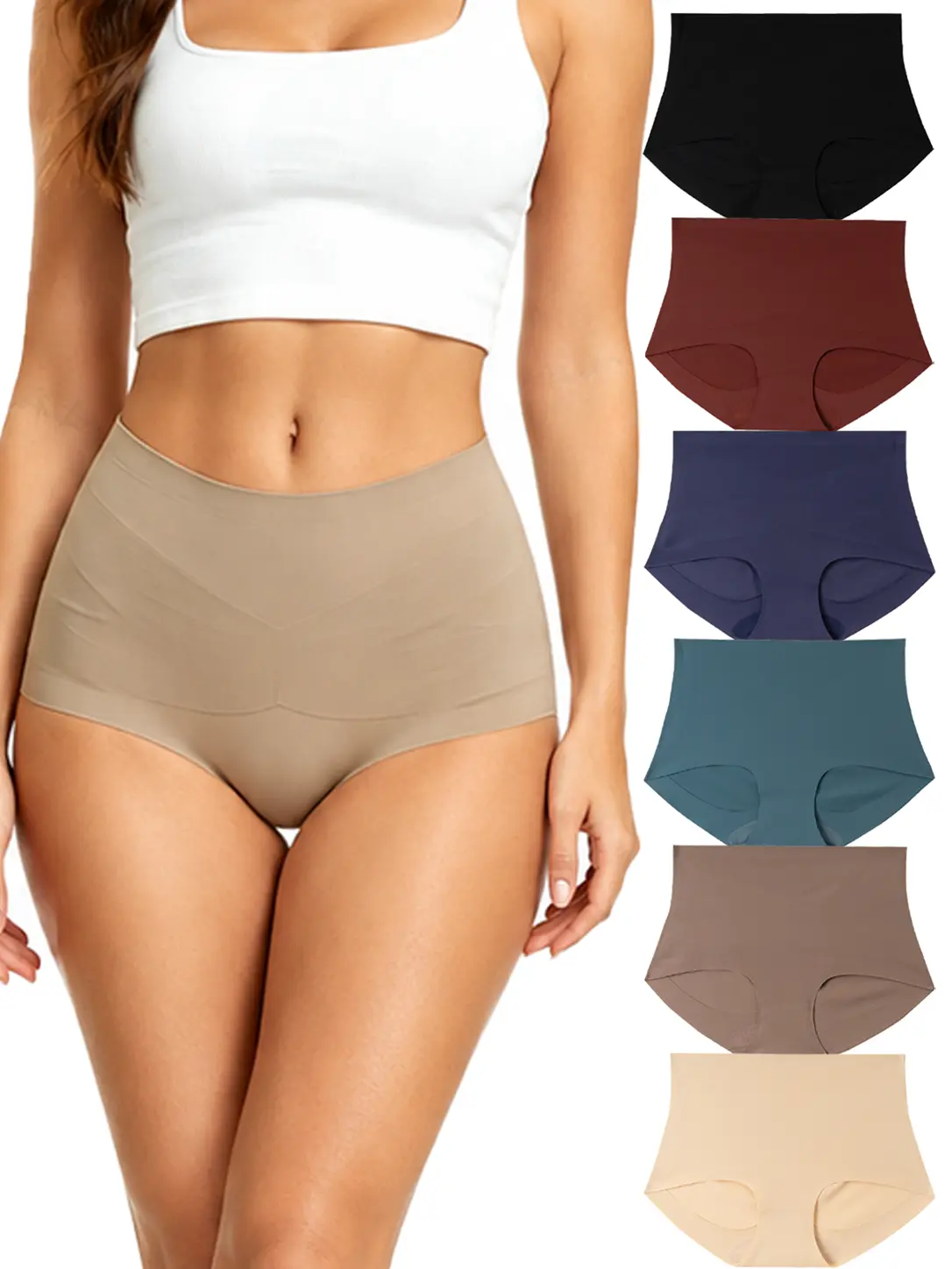 Women's 4-Pack Retro Seamless High-Waist Tummy Support Briefs - No Show, Full Coverage, Soft Stretch, Breathable Underwear