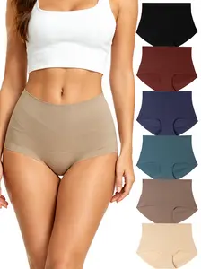 Women's 6-Pack Seamless High-Waist Tummy Support Briefs, No Show Full Coverage Panties, Soft Stretch Breathable Underwear