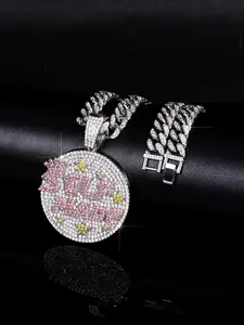 Hip Hop Punk Style Self Made Pendant Necklace, Unisex Cuban Link Chain Jewelry Set, Necklace With Bracelet, Perfect for Daily Wear & Streetwear