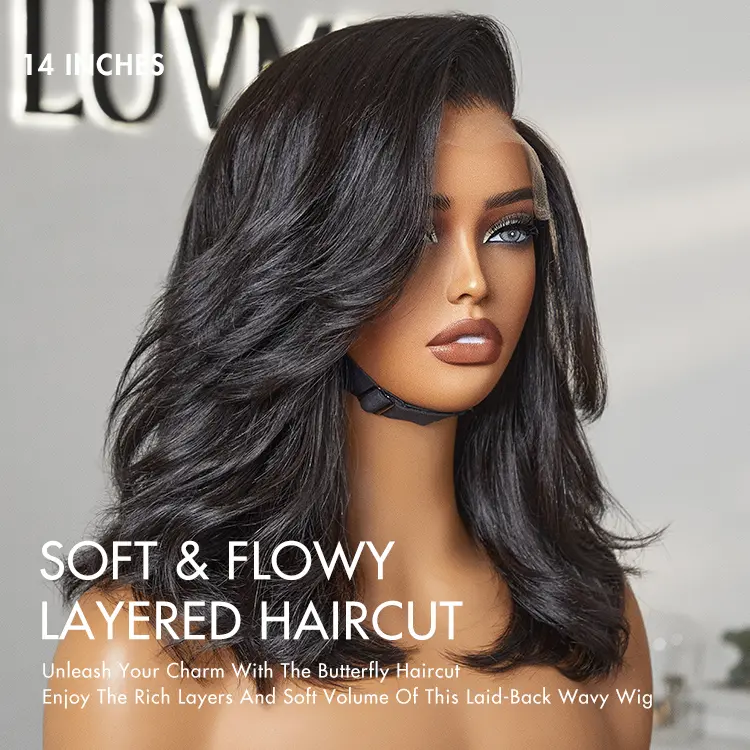 Luvme Human Hair Lace Front Wig, Effortlessly Chic Pre-Layered Cut, Brown Highlights, Glueless Minimalist HD Lace, Shoulder Length, Heat Resistant, Brown Highlights Wig, Heat Resistant Wig