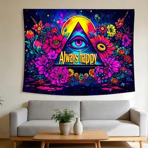 All Seeing Eye Flowers Psychedelic Nightglow Tapestry - UV Blacklight Wall Hanging Cosmic Trippy Vibrant Style Suitable for Home Decor Valentine's Day Easter St.Patrick's Day Halloween Christmas and Other Festival Decorations.