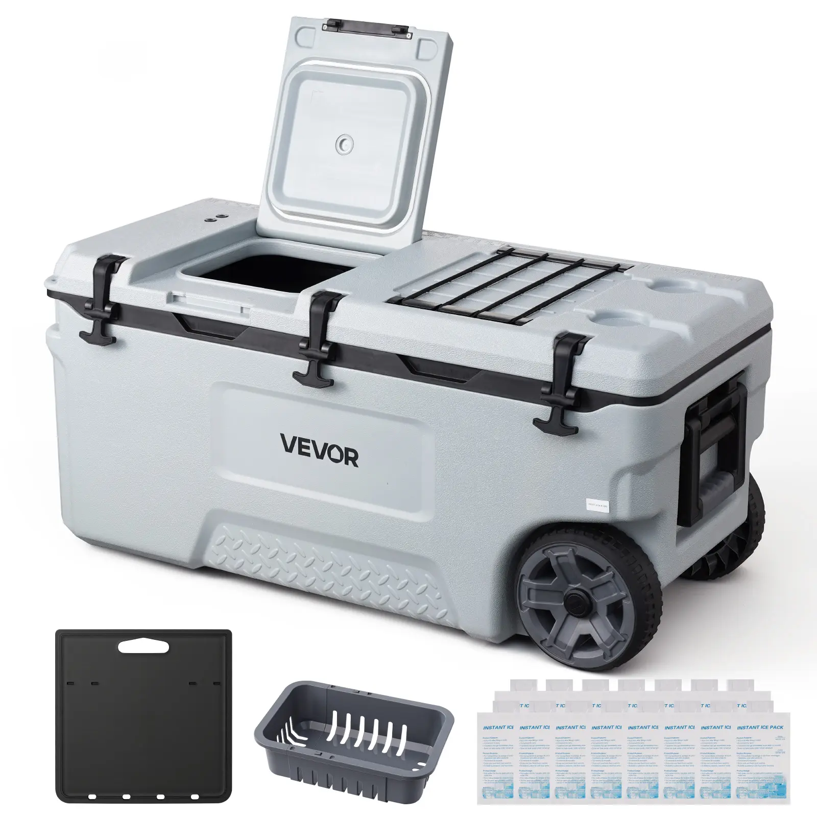 【SummerFinds】VEVOR 106QT Wheeled Hard Ice Chest Cooler with Access Hatch, 3-Layer Insulation, Leak-Resistant 48-Hour Cold Storage, Outdoor Camping Supplies for Camping, Road Trips, Wheeled Cooler, Rolling, Spacious