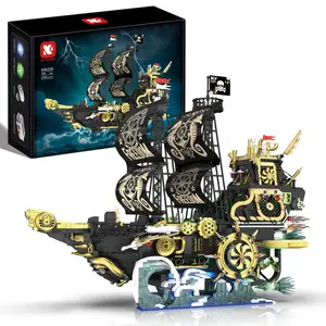 Steampunk Pirate Ship Building Block Set - Freedom Number Model Boat Kit with Lighted Parts, Power Motor, STEM Construction Toy for Ages 8+, Holiday Birthday Gift fathersdaygiftideas