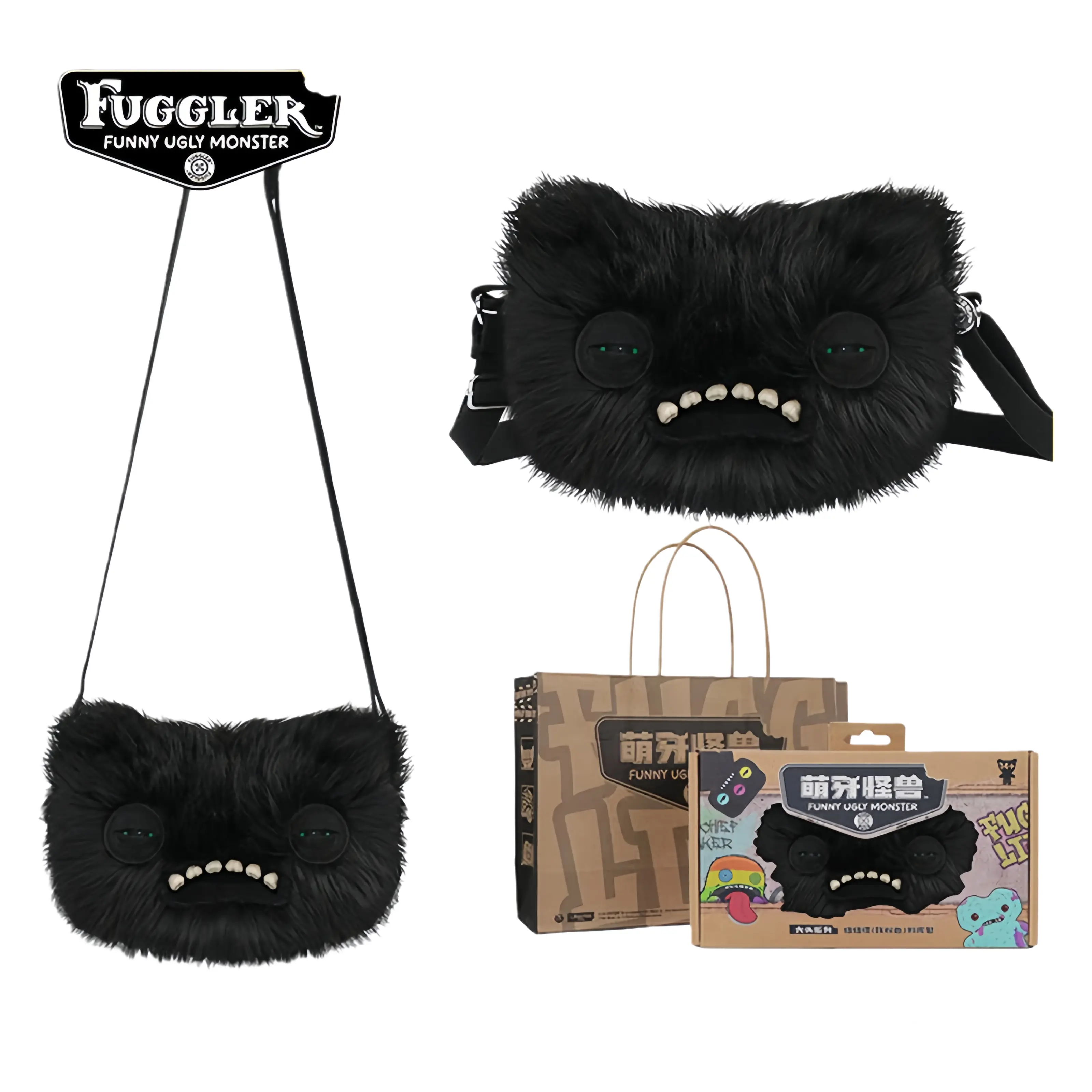 Fuggler Big Head Series Crossbody Bag with Cute Fang Monster Figure Plush Trendy Pink Fur for Trendsetters Adorable Furry Accessory(Limited to 10 items per day at midnight. Available while supplies last.)