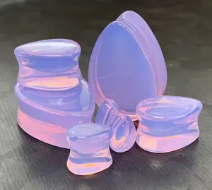 PAIR of Stunning Lavender Tear Drop Opalite Stone Glass Plugs - Gauges 2g (6mm) to 1"(25mm)