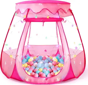 Pop Up Princess Tent with Star Lights Foldable Ball Pit Playhouse for Girls Christmas Gift for 1 2 3 Year Old Toddlers Indoor & Outdoor Kids Play Tent with Carry Bag