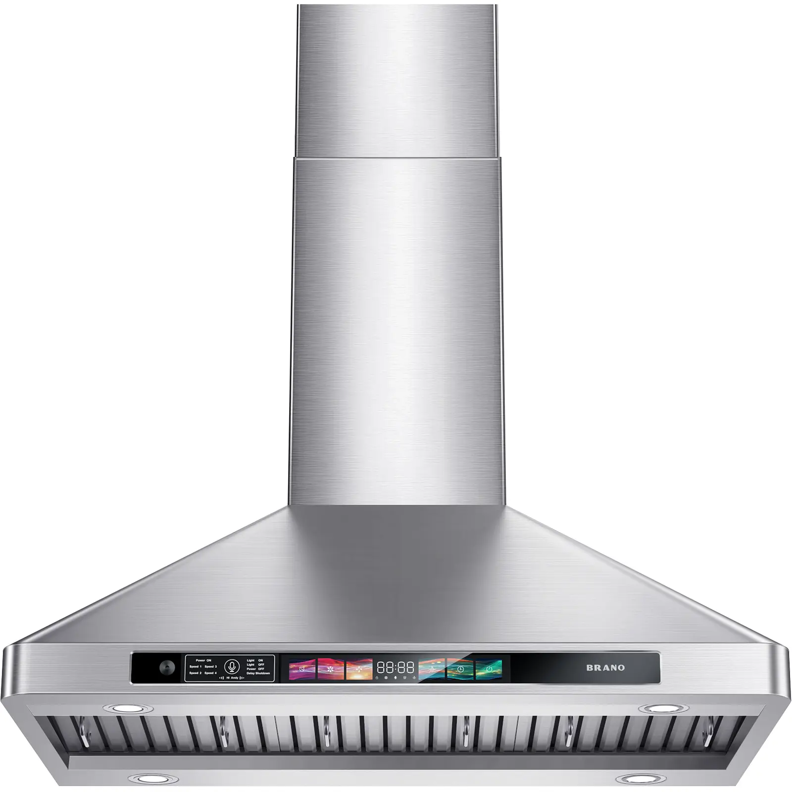 BRANO 30 Inch Range Hood Wall Mount，900 CFM with Voice/Gesture/Touch Control,4 Adjustable Lights, Ducted/Ductless Convertible