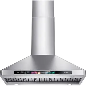 BRANO 30 Inch Range Hood Wall Mount，900 CFM with Voice/Gesture/Touch Control,4 Adjustable Lights, Ducted/Ductless Convertible