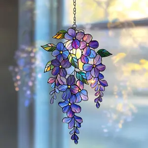 2026 Spring Limited Edition Hangable Wisteria Flower Sun Catcher - High-transparency Acrylic Stained Glass-imitating Wisteria Branch, Nature-inspired Shimmering Adorable Flower-themed Decorative Hanging Decor, Soothing Window Decoration, Ideal Gift