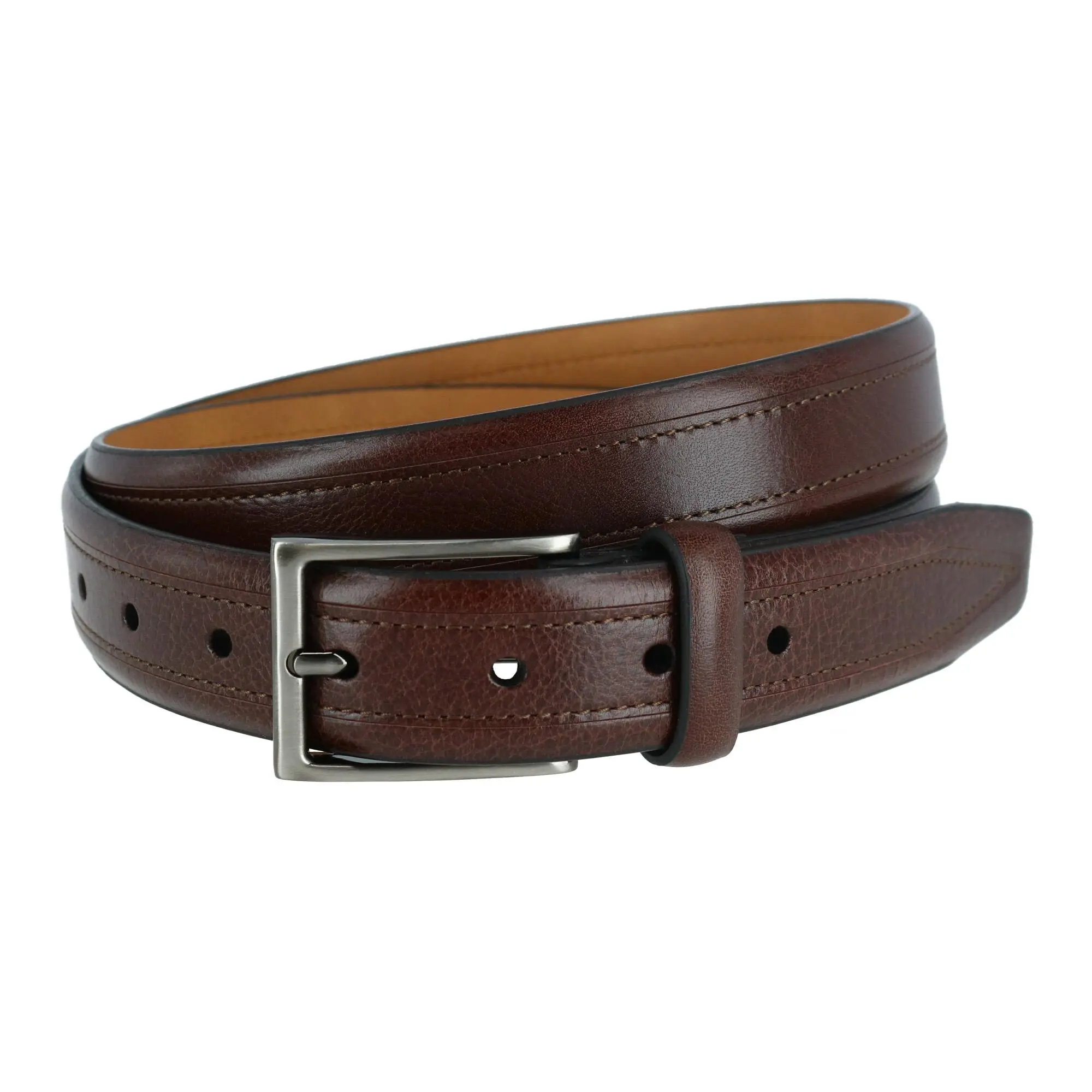 Trafalgar Men's Stitch Detail Leather Belt, Dress Belts, Adjustable Belt, Casual Waist Belt