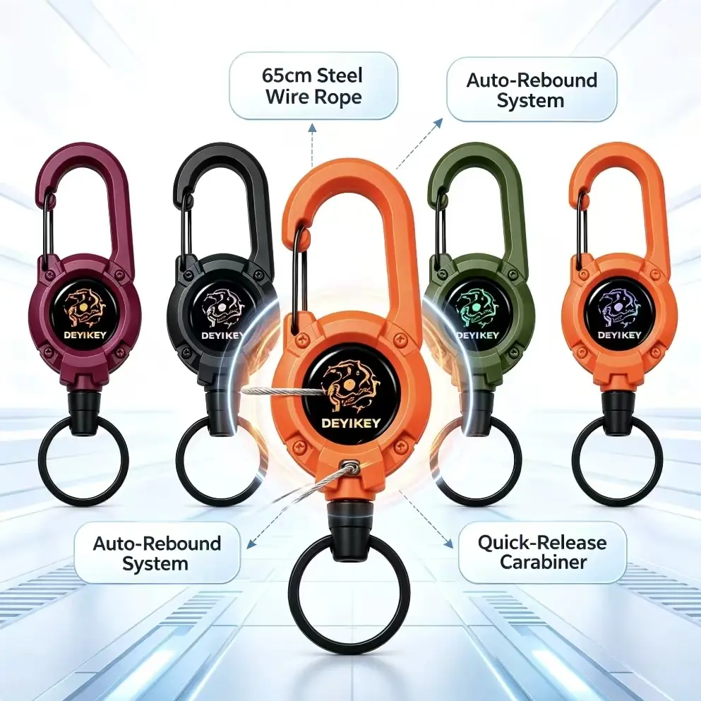 Never Lose Your Keys Again Retractable Carabiner Keychain Clip with Key Ring  Multi Color Retractable Carabiner Keychain Clip, 24in Steel Cable Key Ring Holder