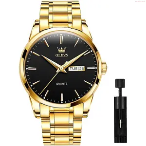 OLEVS Watch OLEVS Men's Luxury Stainless Steel Watch, Big Face Gold Silver Two Tone Analog Quartz Dress Watch for Men, Casual Easy to Read Waterproof Luminous Day Date Men Wrist Watch