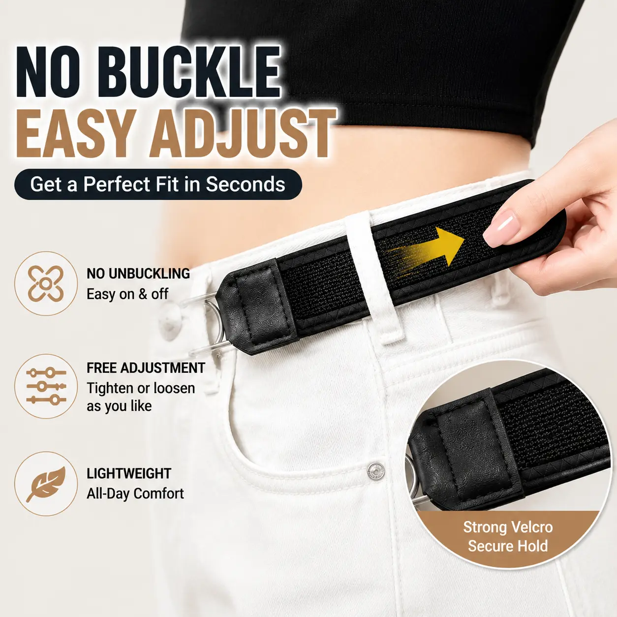 2PCS No Buckle Waistband Belt, Adjustable Elastic Waist Tightener for Jeans, Invisible Comfort Belt with Velcro Closure