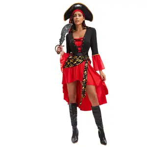 Halloween Costume Female Pirate Costume Game Uniform Cosplay Costume Party Carnival Stage Show Costume Dress Up Belt Hat, Belt