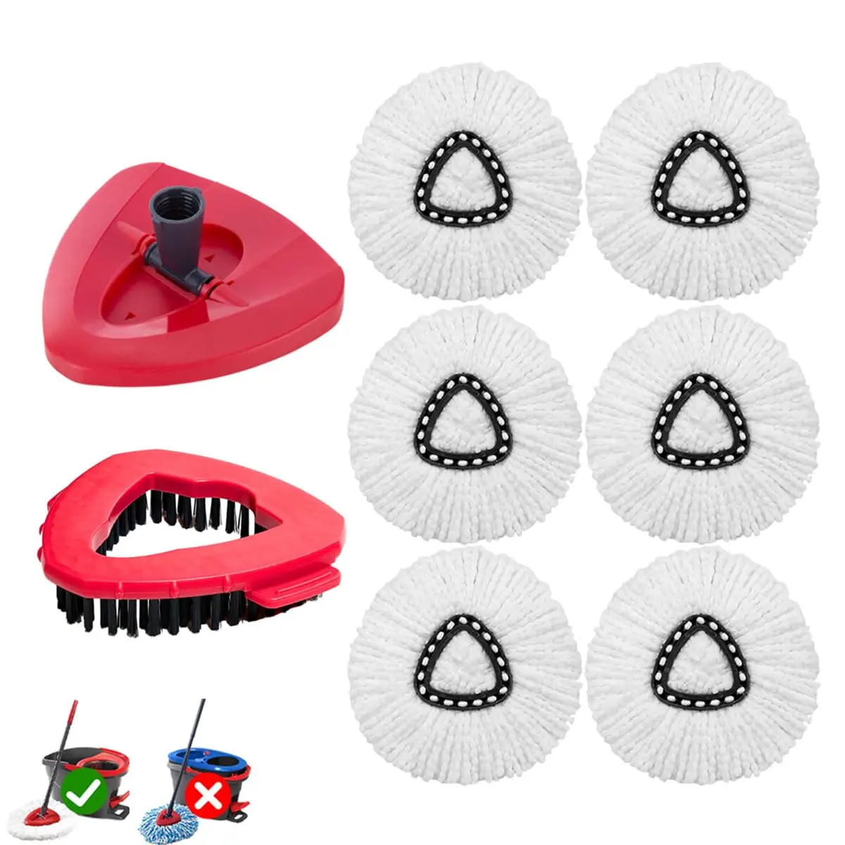 6 Mop Head & 1 Scrub Brush & 1 Base Combo