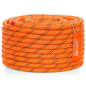 Double Braided Polyester Rope - 1/2 Inch By 120 Feet, 48-Strand Construction, 8,000 LBS Breaking Strength, Outdoor Climbing Rope For Arborist Rigging, Rock Climbing, Hiking, Camping, Swing, Rappelling And Rescue, Orange/Black