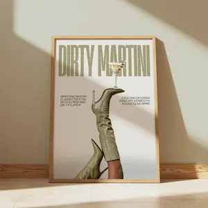 SERVED UP! Dirty Martini Poster – Trendy Cocktail Wall Art Print for Bar Carts, Kitchen Decor & Retro-Inspired Home Vibes | Modern Vintage Drink Art