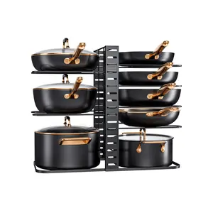 Pots and Pans Organizer : Rack under Cabinet, 8-Tier Kitchen Cabinet Organizers and Storage,  Pot Organizers inside Cabinet with 3 DIY Methods