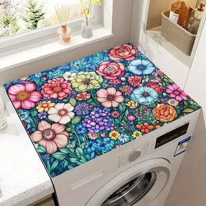 Vibrant Flower Washing Machine Dust Pad, Absorbent Countertop Mat, Fast Drying Refrigerator Pad, Microwave Dust Cover, Modern Washer and Dryer Lid