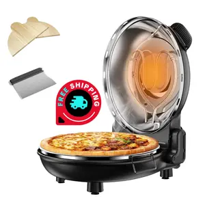 12" Electric Countertop Pizza Oven With Ceramic Stone, Dual Adjustable Temperature Controls, Includes 5 Pizza Tools