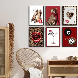 6pcs/set Frameless Stockholm Style Gallery Leopard Fashion Poster Fashion Set Canvas Artistic Art Prints Vibrant Print Stockholm Style Canvas Painting Home Wall Decor Modern Home Decoration