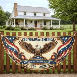 USA 250th Anniversary Polyester Semicircle Fence Banner, 1776–2026 Patriotic Bunting Flag, American Flag Half Round Banner, Fourth Of July Independence Day Outdoor Decor, USA 250 Years Porch Fence Party Banner