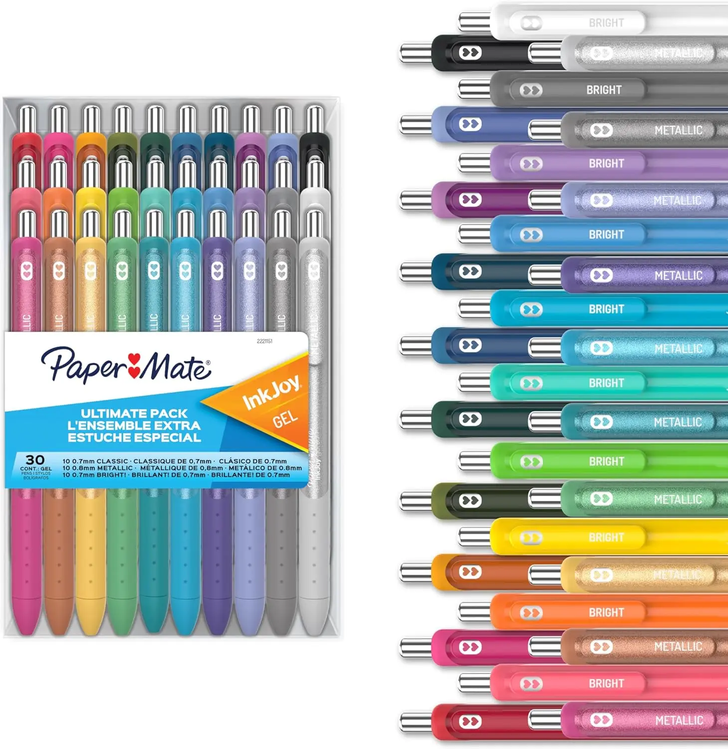 Paper Mate InkJoy Gel Pens, 30-Count Ultimate Set, Retractable Tip, Smooth Ink Flow, Assorted Classic/Bright/Metallic Inks, Office Stationery for Everyday & Personal Writing Needs, Assorted Inks