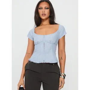 Nymera Short Sleeve Blouse Top Blue Stripe