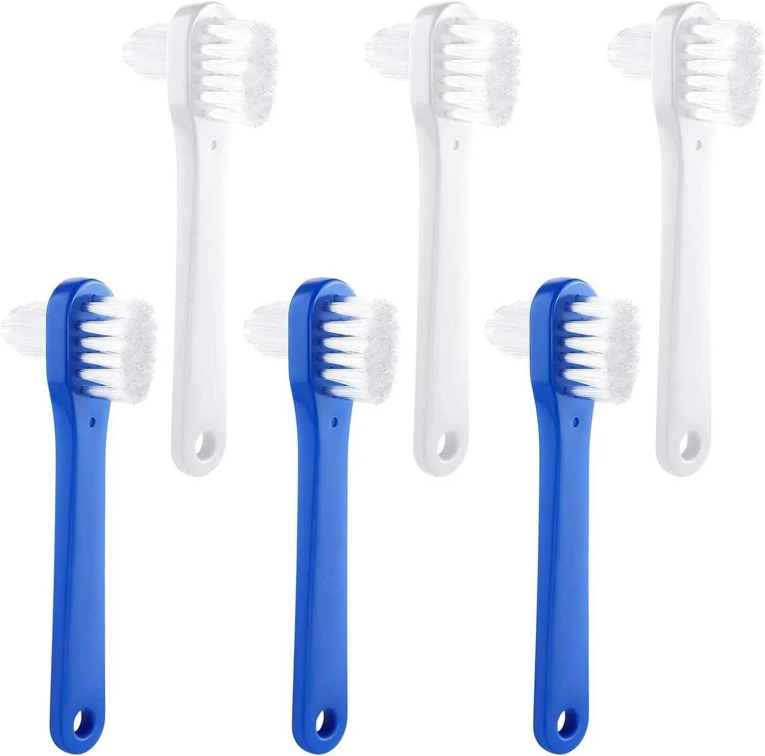 6 Pack Dual Head Denture Cleaning Brush Blue White, Flat