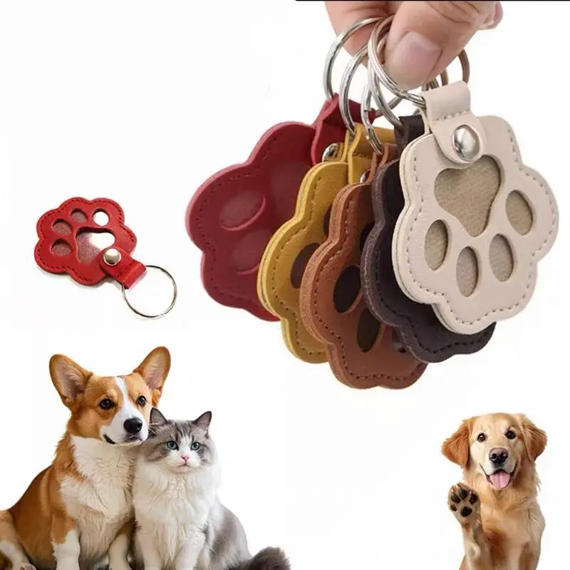 Paw-Shaped Animal Leather Keychain Charm - High-Quality Memory Keepsake, Collar-Compatible, Sympathy Gift for Grieving Pet Owners, Easy to Carry