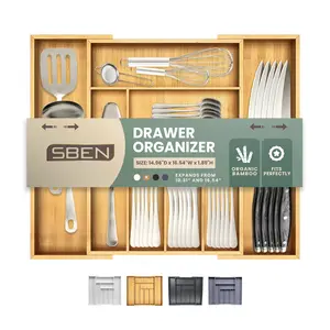 Sben Expandable Drawer Organizer for Utensils Holder, Adjustable Cutlery Tray, Wood Drawer Dividers Organizer for Silverware, Flatware, Knives for Kitchen