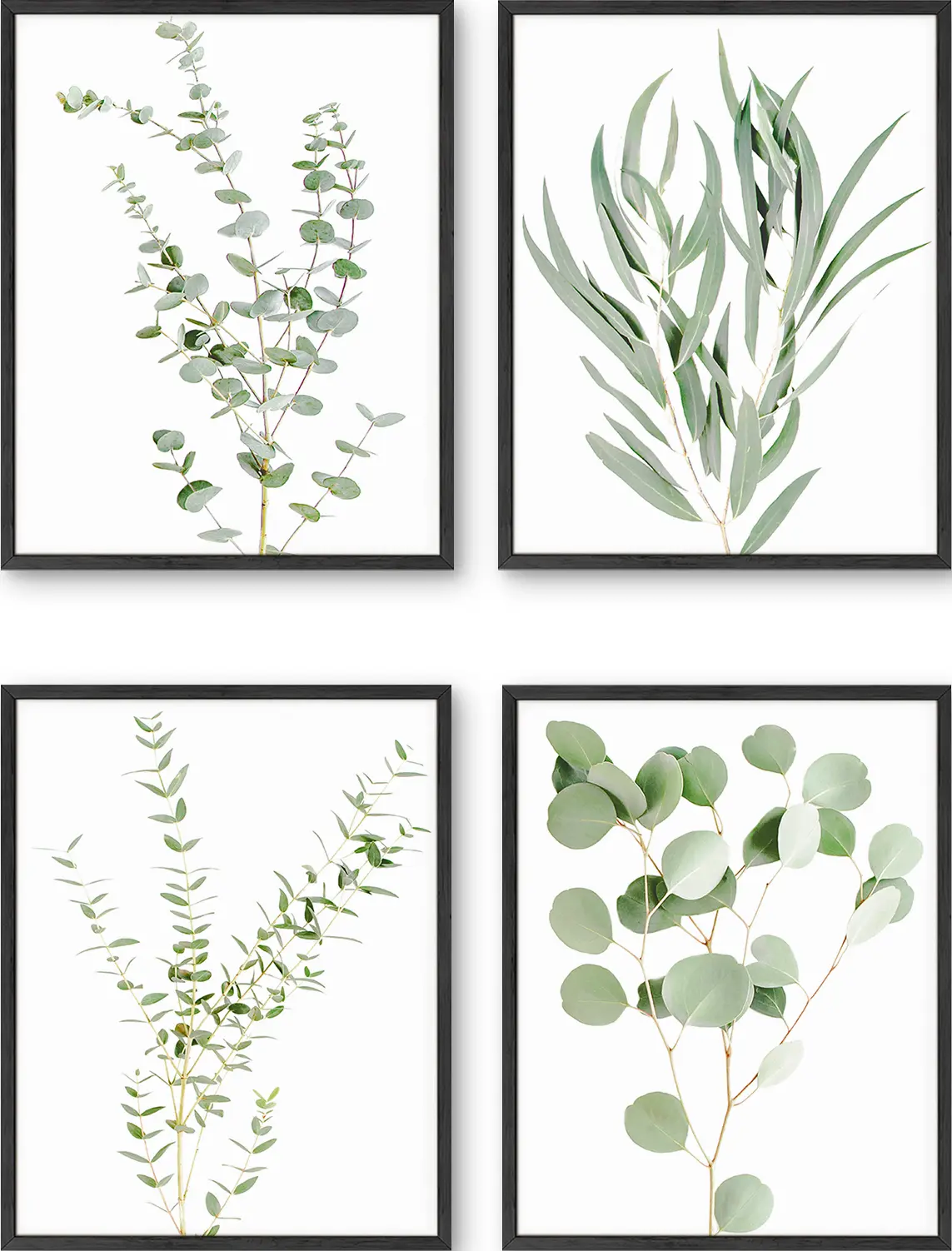 Green Plant Leaves Decor Set of 4 - Artistic Wall Decor Print for Room Aesthetic and Vibe