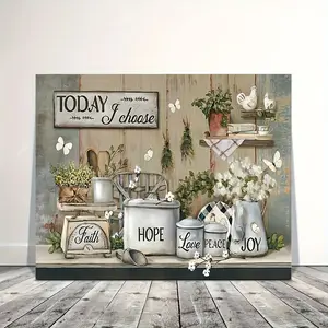 2D Flat 1pc Framed Wooden Canvas Painting - Rustic Farmhouse Home Decor, Kitchen Decor, Inspirational Quotes Cartoon Print Wall Art, Multi-Size Hanging Ready-to-Hang for Living Room, Office Gift for Her/Him