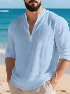 Men's Summer Linen Classic Henley Long Sleeve Shirts! Lightweight, breathable, and sweat-free, with a loose, draping fit—perfect for tropical beach vacations, commutes, and casual occasions Casual Fashion Shirt