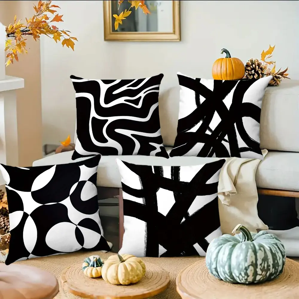 YOPINCO Modern Minimalist Black and White Creative Square Pillow Covers - 4-Piece 18x18 in Set, Machine Washable, for Room Decor, House Decor, Mother's Gift, Square Shape, Sofa To Car Use