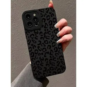 Cheetah Print Tortoise Shell Phone Case Perforated Straight-Edged Leopard Print Black Hollow Painted Anti-Fall Phone Case Compatible With IPhone 13/17 pro. Compatible with Samsung Galaxy S24