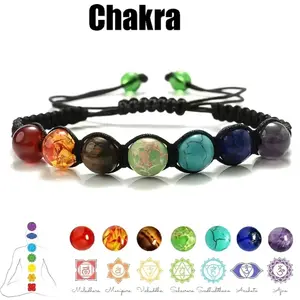 Fashion Accessories - Costume Jewelry & Accessories - Bracelets & Bangles - 7 Chakra Beaded Bracelet with Hand Braided Rope